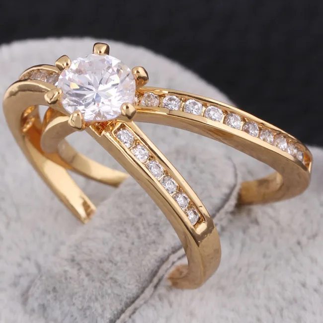 2 шт. классический набор колец желтого золота с Для женщин Обручение свадебные