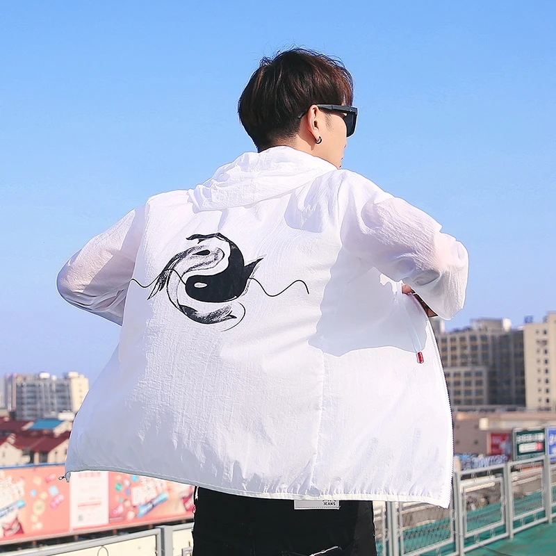 

Summer Jacket Men Casual Chinese Style Thin Hooded Jacket Windbreaker Skin Coat Ultra-Light Coat Sun Protection Clothing