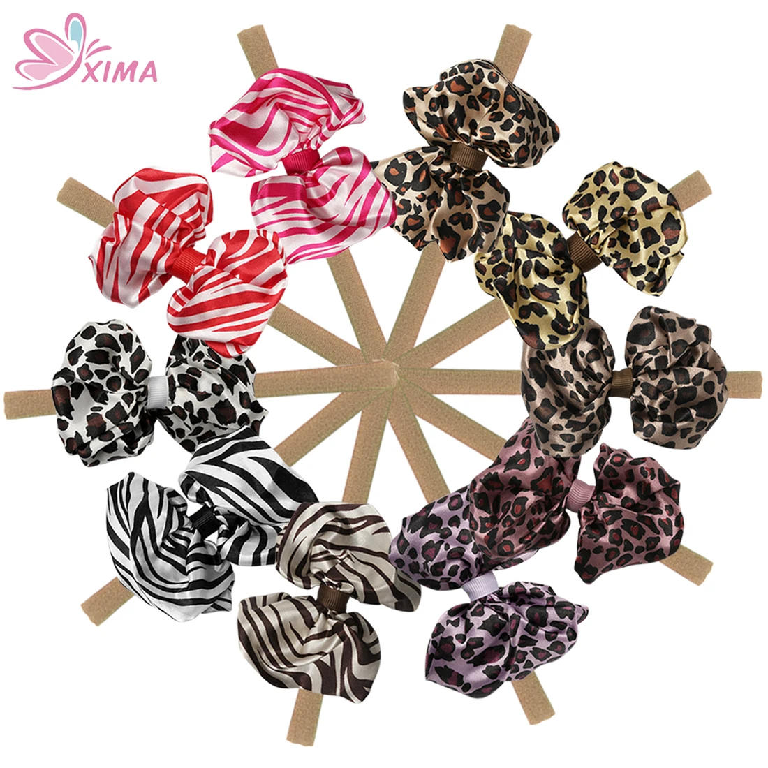 Xima 10 шт./лот 3.5 дюйма с принтами животных Satin Hair Луки нейлон оголовье Обувь для