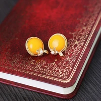 qinghuan plain taiwan designers hand for natural stone yellow sterling silver earrings by hand
