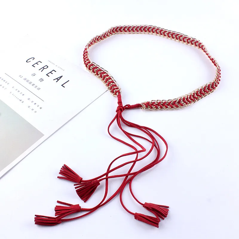 casual fashion waist rope tassel metal chain belts for women dresses female ladies luxury ceinture femme gold silver plated|Женские