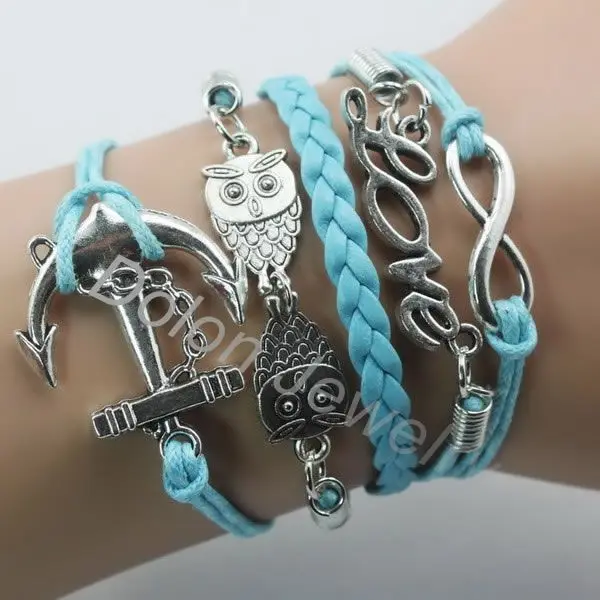 Модный кожаный браслет из веревки с подвеской тибетского серебра