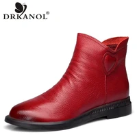 drkanol british style genuine cow leather women ankle boots autumn fashion pleated side zipper short boots women flats shoes