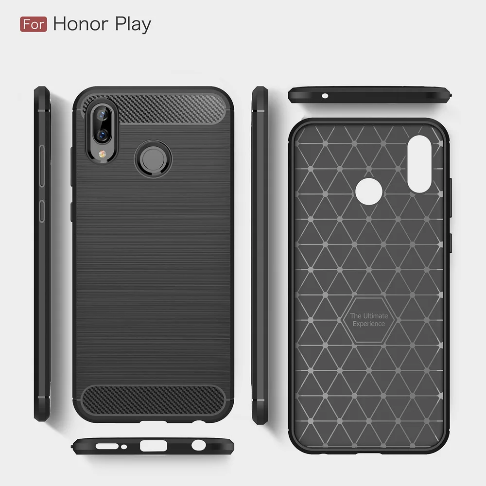 Phone Funda For Huawei Honor Play Carbon Fiber Brushed Shockproof Fitted Case COR-L29 COR-AL00 Soft Silicone TPU Bumper Cover | Мобильные