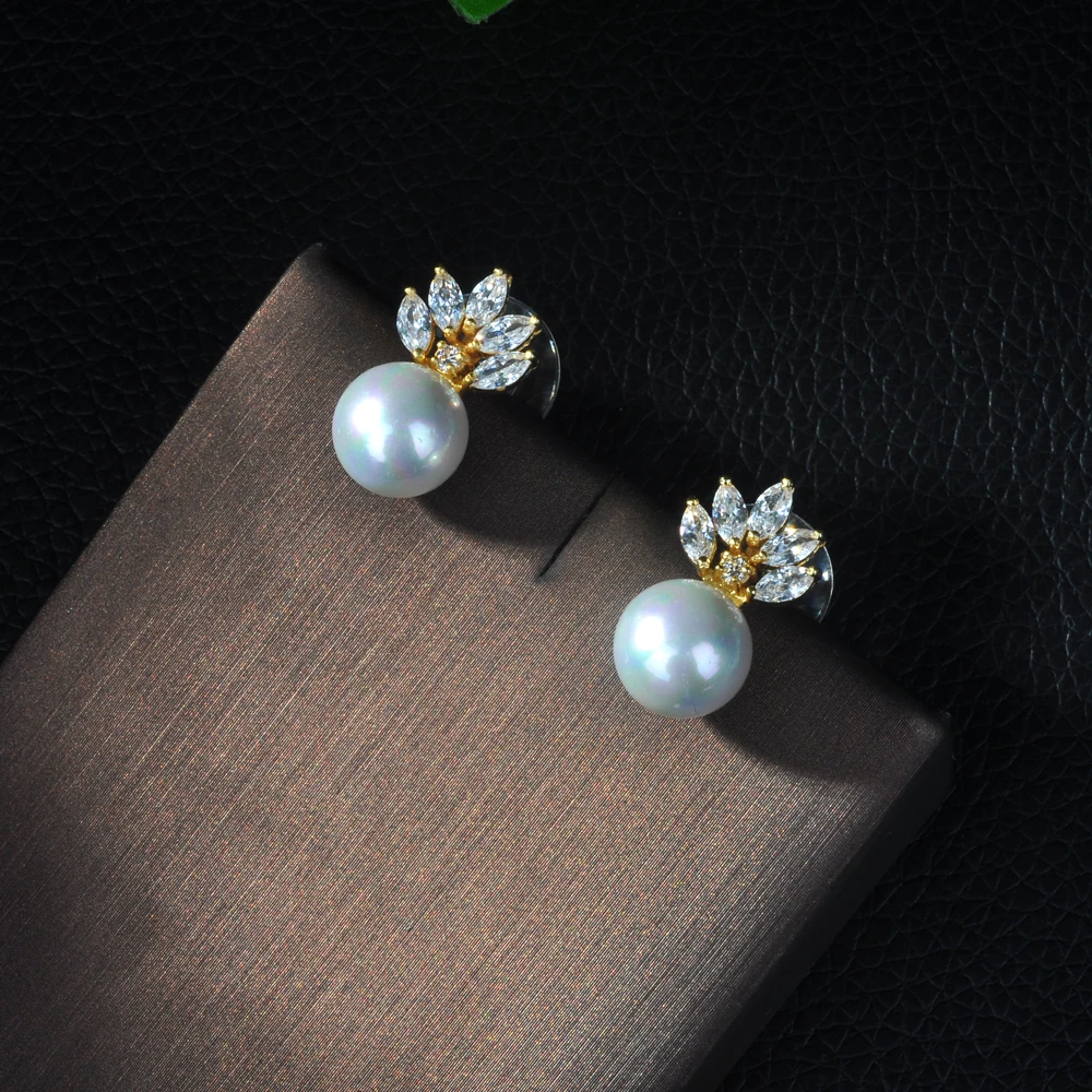 Новинка 2017 ювелирное изделие с жемчугом серьги розового золота кубическим