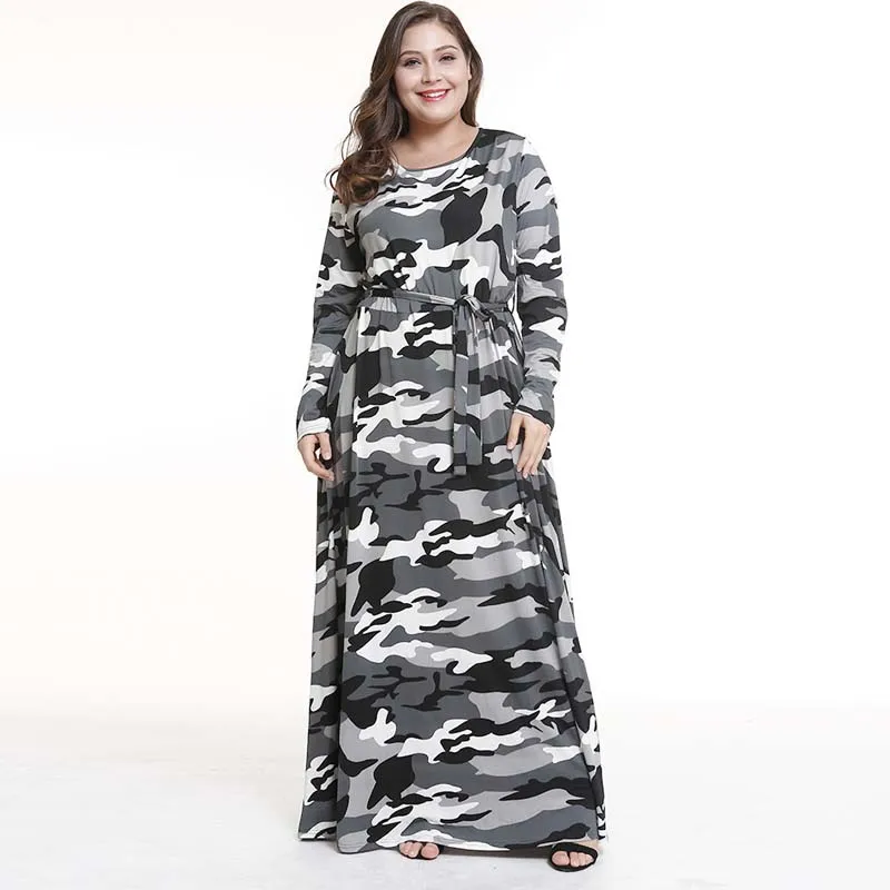 2018 осенне зимнее женское камуфляжное длинное платье модное Повседневное с