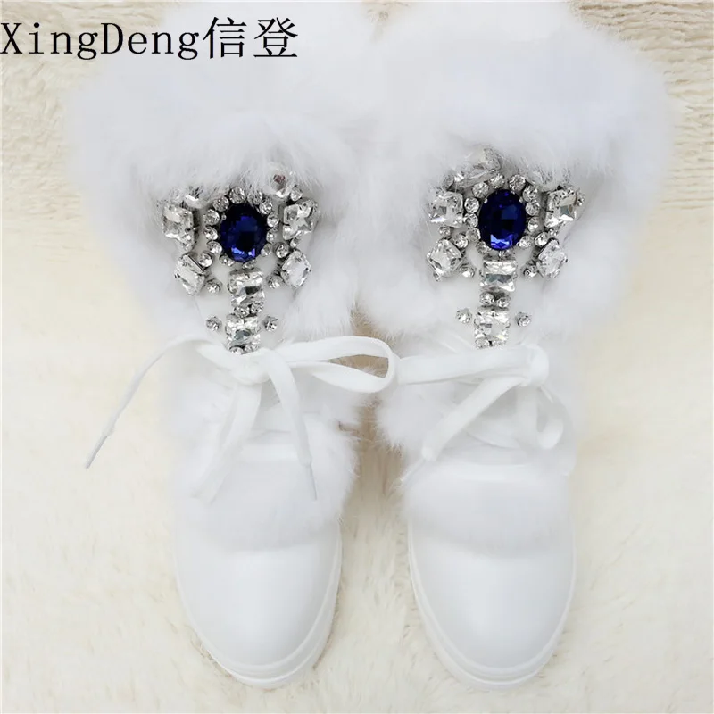 Женские зимние ботинки XingDeng Rhinstone из искусственного кроличьего меха женские