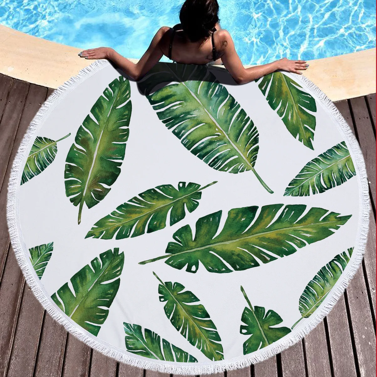 INS популярная круглая Пляжная накидка с тропическими листьями пляжный коврик