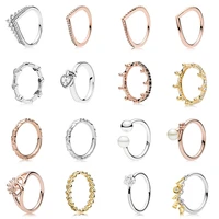 silver color ring charms rose gold heart to heart queen crown style finger ring for women party birthday jewelry