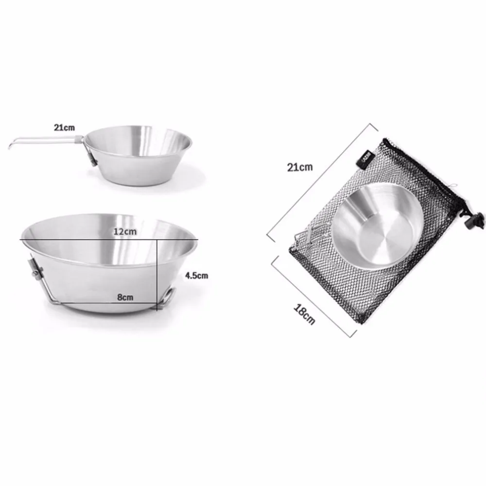 Outdoor Camping Picnic Tableware Handle Pot Pan Cookware Stainless Steel Foldable Bowl Hiking Portable Space-saving Small | Спорт и