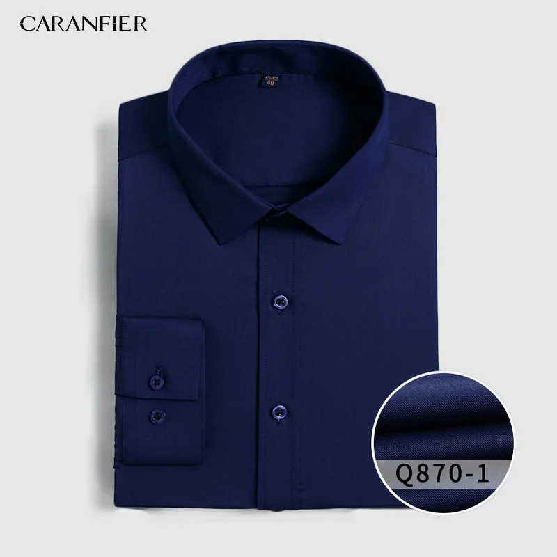 

CARANFIER Men Shirts Casual Cotton New Good Quality Plain Solid Regular Fit Long Sleeve Turn Down Collar Business Mens Dress