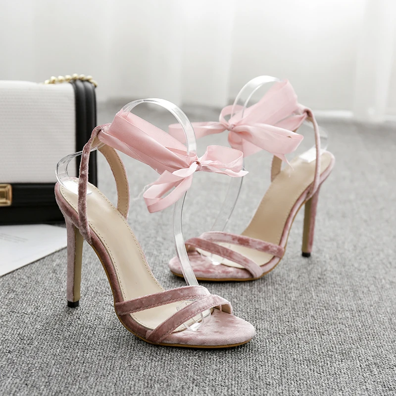 Босоножки Teahoo женские на высоком каблуке шелковые сандалии гладиаторы шнуровке