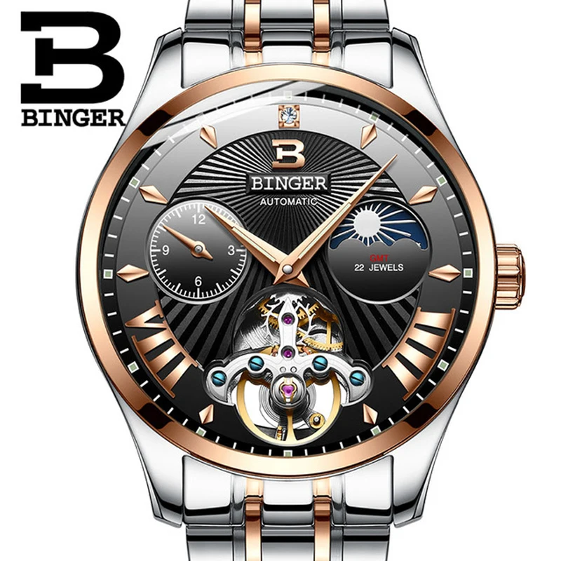 

BINGER Men Watches Automatic Mechanical Watch Male Luminous Wristwatch Stainless Steel Band Luxury Brand Sport Watch