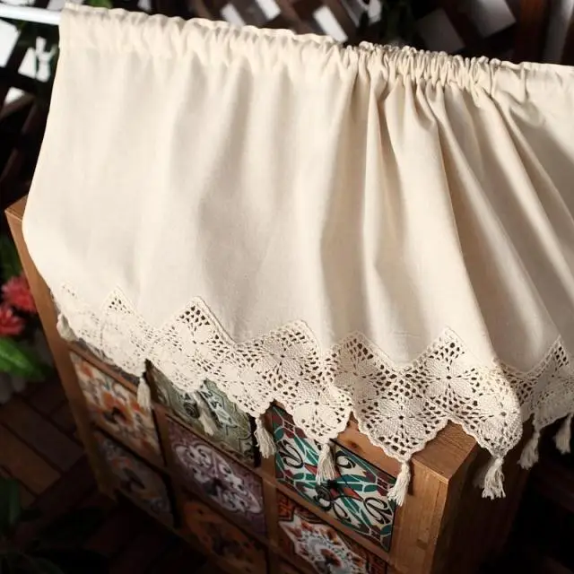 Простая хлопковая Короткая занавеска для кухни с вязаными кружевами и