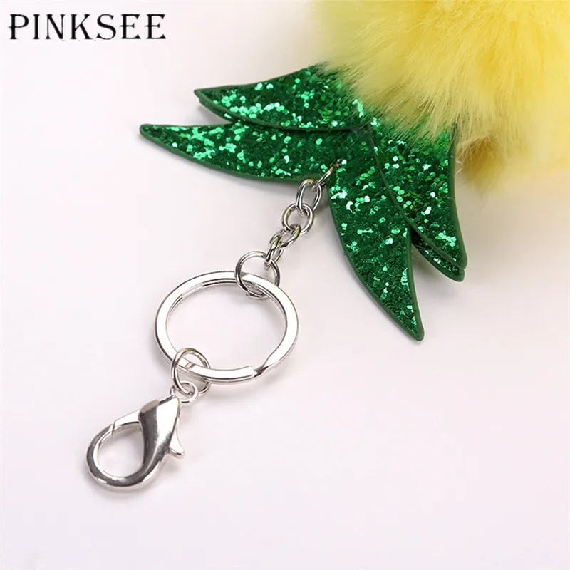 Pinksee ананас мех мяч брелок пом пушистый брелки помпон автомобиль Для женщин сумка