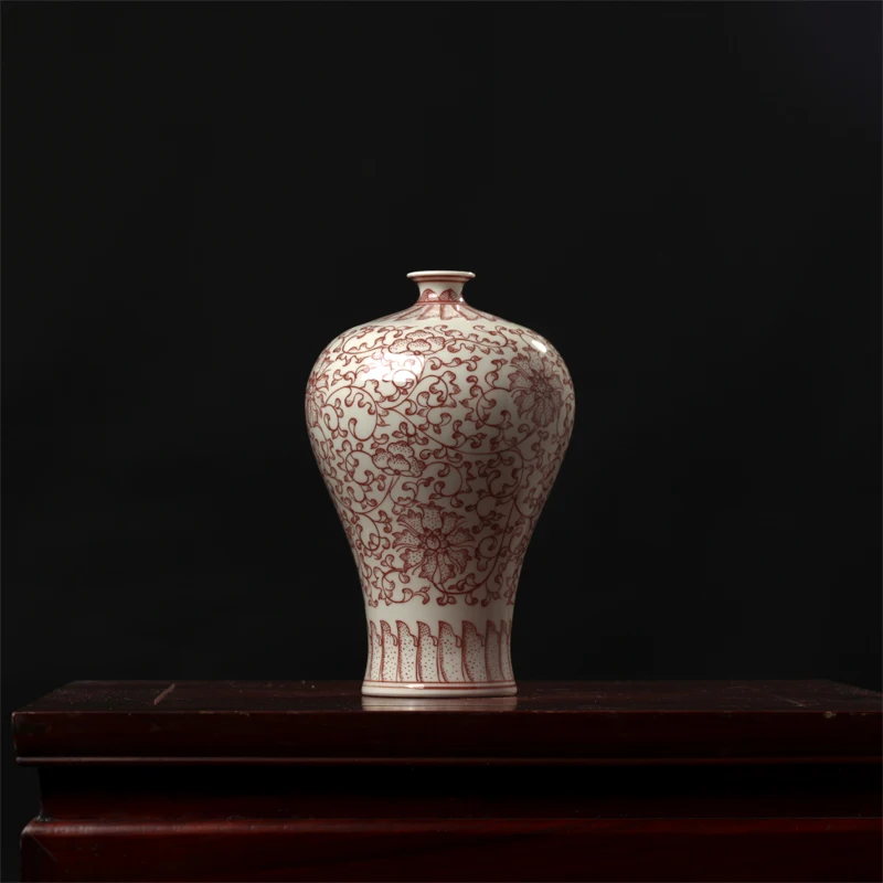 Антикварный Цзиндэчжэнь под глазурью красный расписанный вручную Meiping домашнее