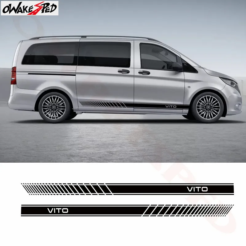 

2 шт., виниловые наклейки в полоску на боковую юбку для автомобилей Mercedes Vito