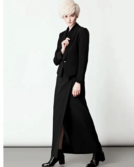 Customize simple design Autumn Summer Women splicing elegant slit Skirt High Waist shin Bodycon Black Plus Size long Skirts
