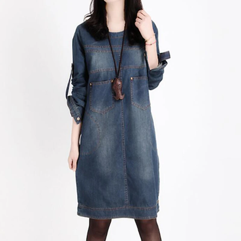 Женское винтажное джинсовое платье с длинным рукавом новое модное осеннее