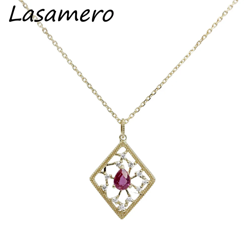 LASAMERO Pear Cut 0 46ct натуральные рубиновые ожерелья 18 К розовое золото современный