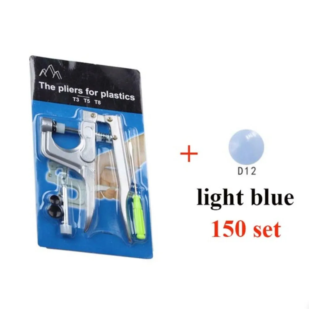 plier and 150 blue U-образная застежка, плоскогубцы, кнопка KAM+ 150, набор T5, пластиковая полимерная кнопка, кнопка, пресс-шпилька, ткань, кнопка, пресс-машина, швейный инструмент - Цвет: plier and 150 blue