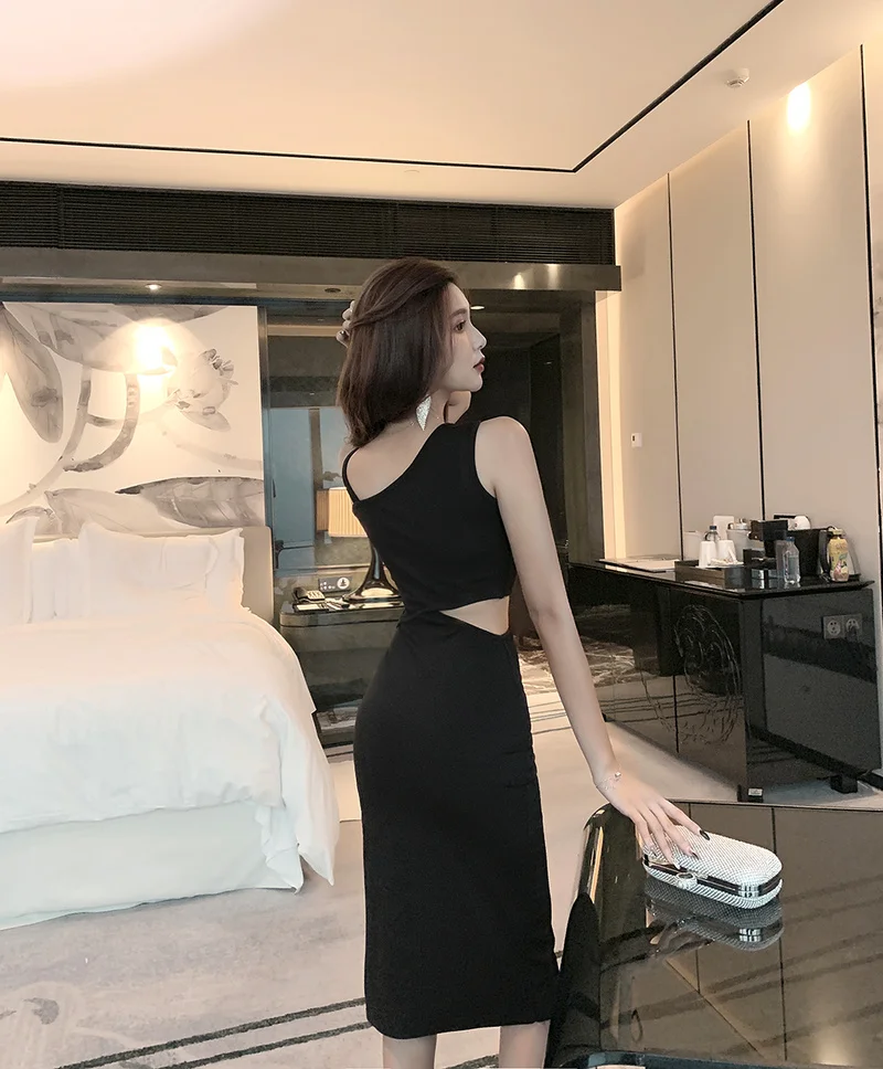 Вечернее платье соблазнительная Черная Женская одежда в клубном стиле с