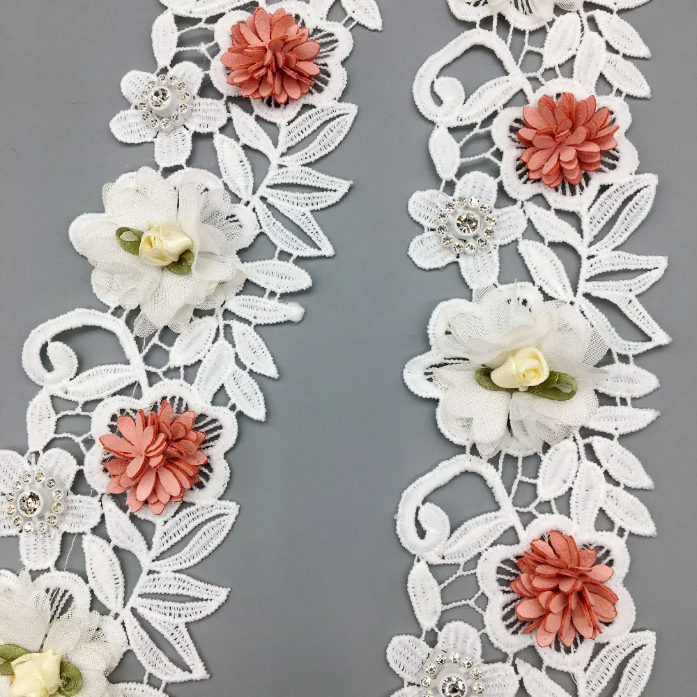 Растворимый хлопок 3D Роза цветы кружевная отделка Алмазная вышитая лента Guipur