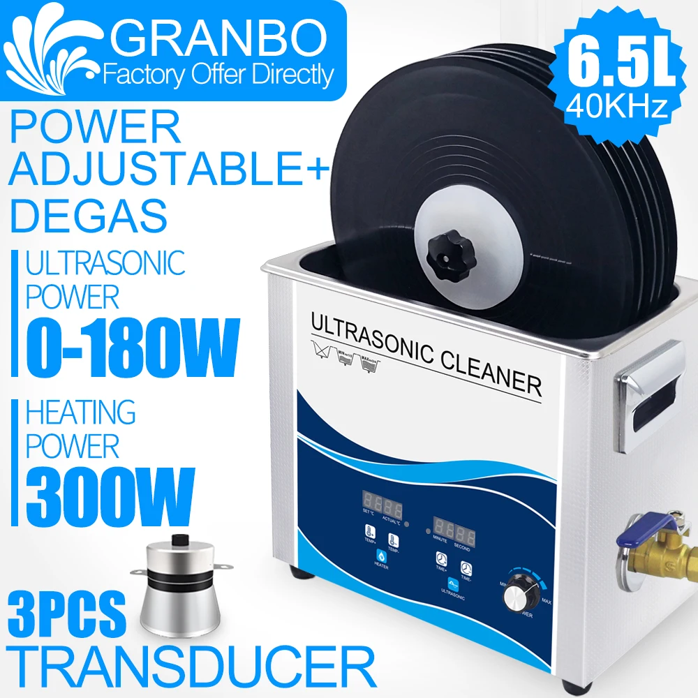 Vinyl Records Washer 6.5L Ultrasonic Cleaner 180W with Lifter Bracket Waterproof for Lp Album Disc EP