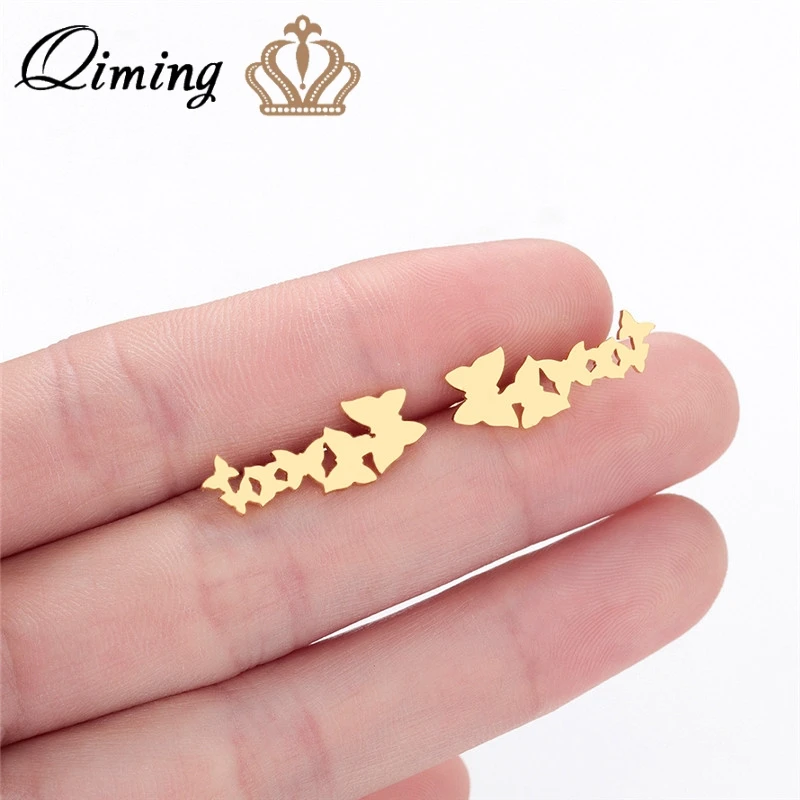 Серьги гвоздики QIMING с бабочками для женщин повседневные украшения в стиле