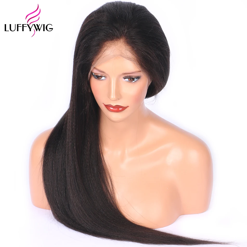 LUFFYHAIR бразильские волосы remy Yaki прямые полный парик шнурка натуральные черные человеческие волосы 8-26 дюймов для женщин детские волосы отбеленные узлы
