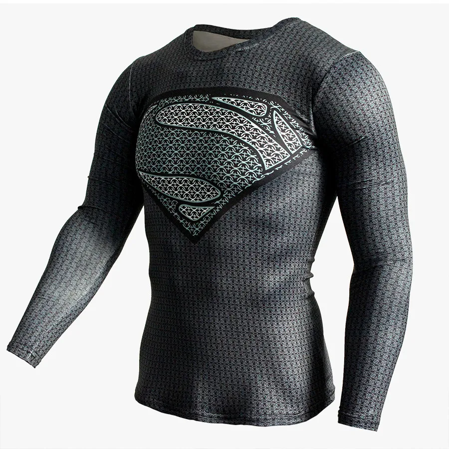 Men's Superhero Trainning Exercise T Shirts Fitness Men Crossfit Gym T-Shirt Long Sleeve Superman MMA Sport Shirt Survetement | Спорт и