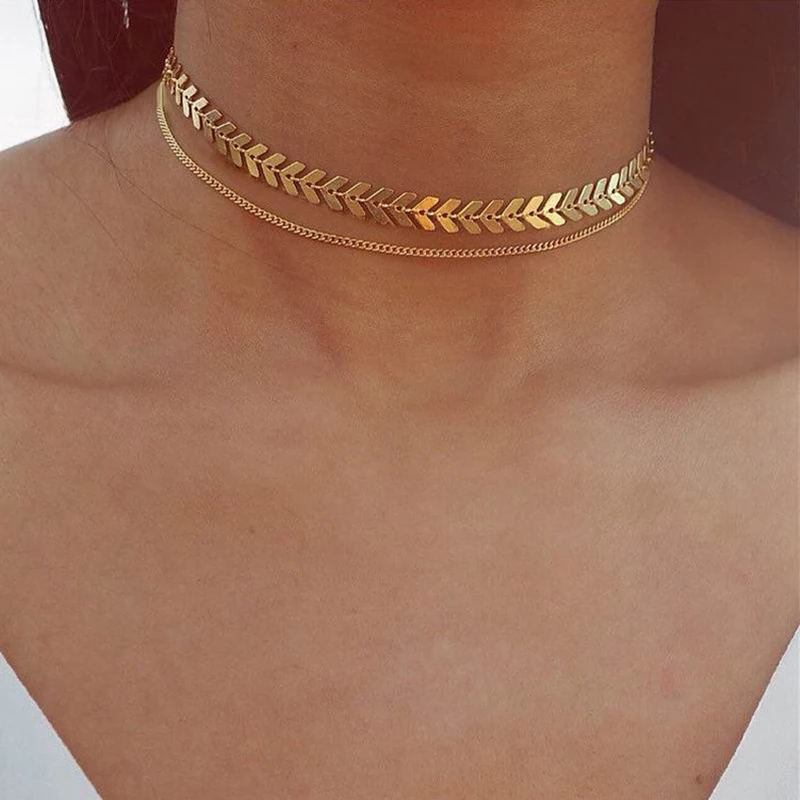 Изысканное тонкое многослойное колье с двойной цепочкой из пшеницы для женщин