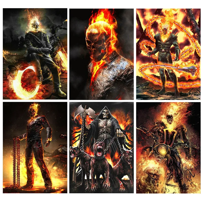 

Всенаправленные/круглые алмазы 5D «сделай сам», картина из страз «Пламя, череп», вышивка крестиком 5D, украшение для дома, подарок