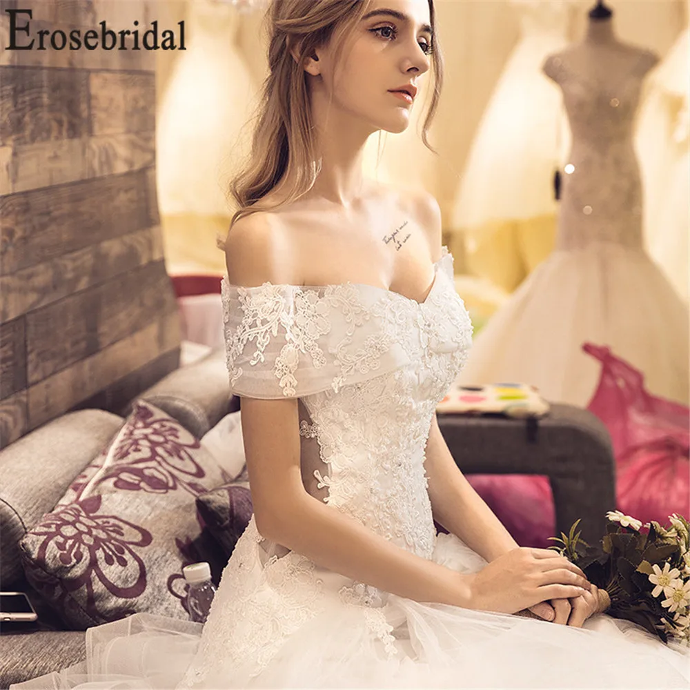 Женское свадебное платье без бретелек Erosebridal из тюля с открытыми плечами 2019 |