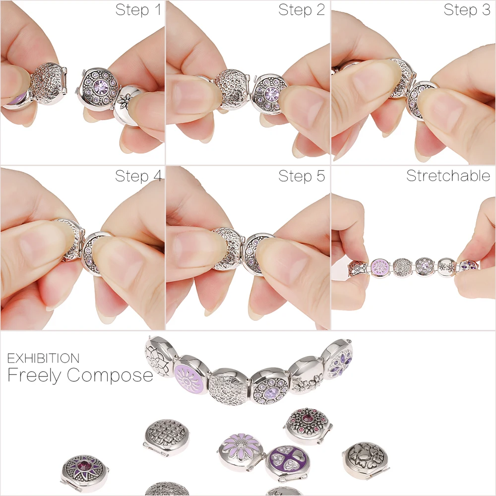 Женский эластичный браслет Cremo модульный с цирконием и цветами | Украшения