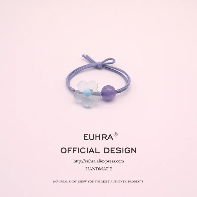 EUHRA, 5 цветов, эластичная прозрачная яркая лента для волос с лепестками для девочек, детская резинка, высокая эластичность