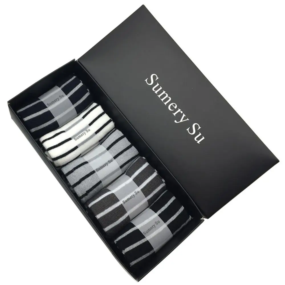 Striped Color Box 5 пар/партия удобные голеностопные носки Мужские Молодежные бамбуковые волокна повседневные короткие здоровые Носки мужские с подарочной коробкой горячая распродажа - Цвет: Striped Color Box