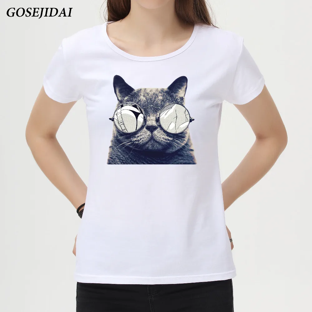 New Fashion Brand Cute Cat Print O-neck Female T-shirt Summer Women Youth Hipster Tops Children Cool Animal White Basic Tees A72 | Женская