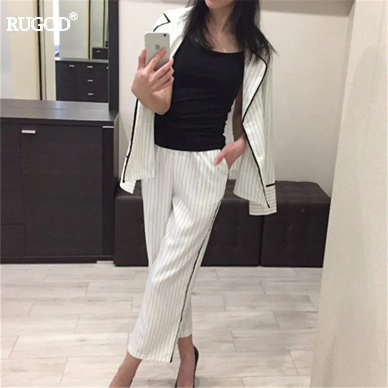 Женский Повседневный костюм Rugod пиджак в полоску и брюки до щиколотки комплект из
