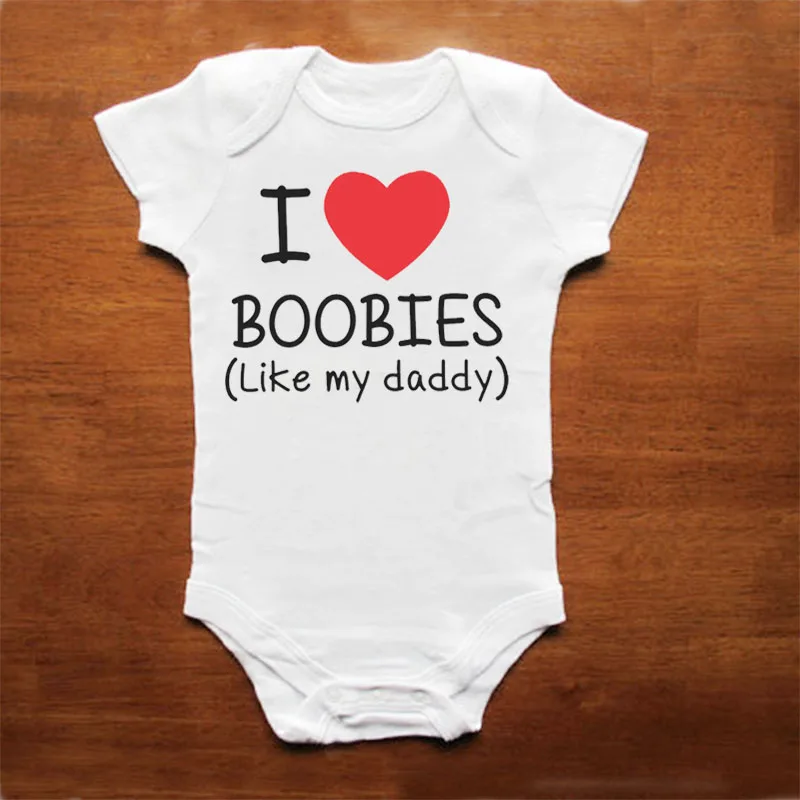 Детские ползунки с надписью I Love Boobies Повседневный детский цельнокроеный милый