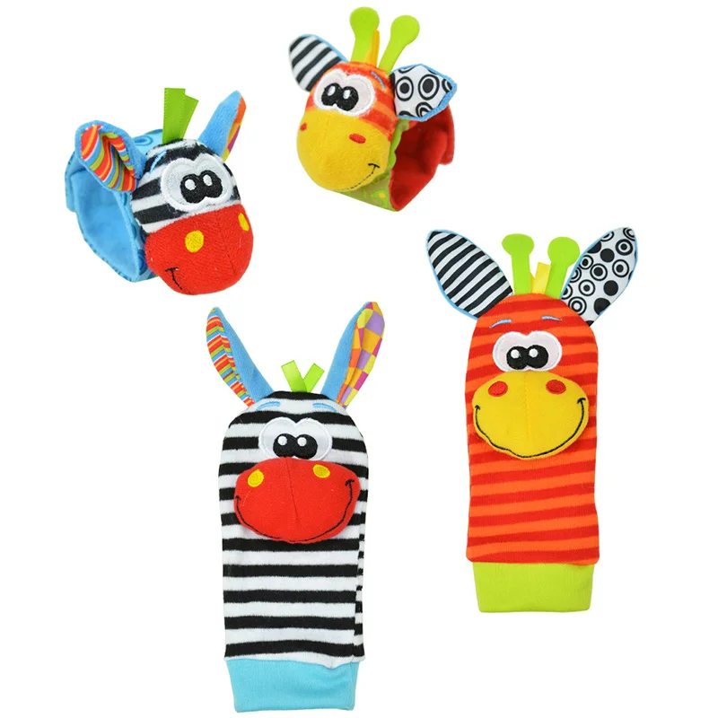4 шт./лот милые детские погремушки в форме животных браслеты носки колокольчики