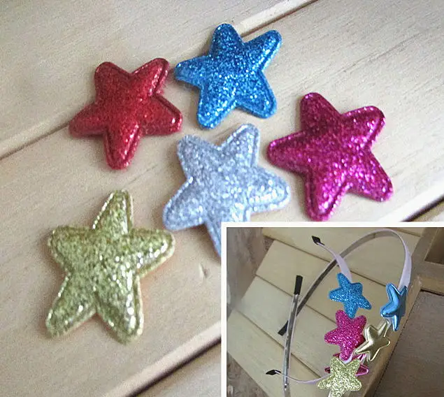 50 pcs/pack 2.5cm Sparkle Patch Padded Felt Star shape garment appliques decoration DIY hair clip accessory Cute Multi Color