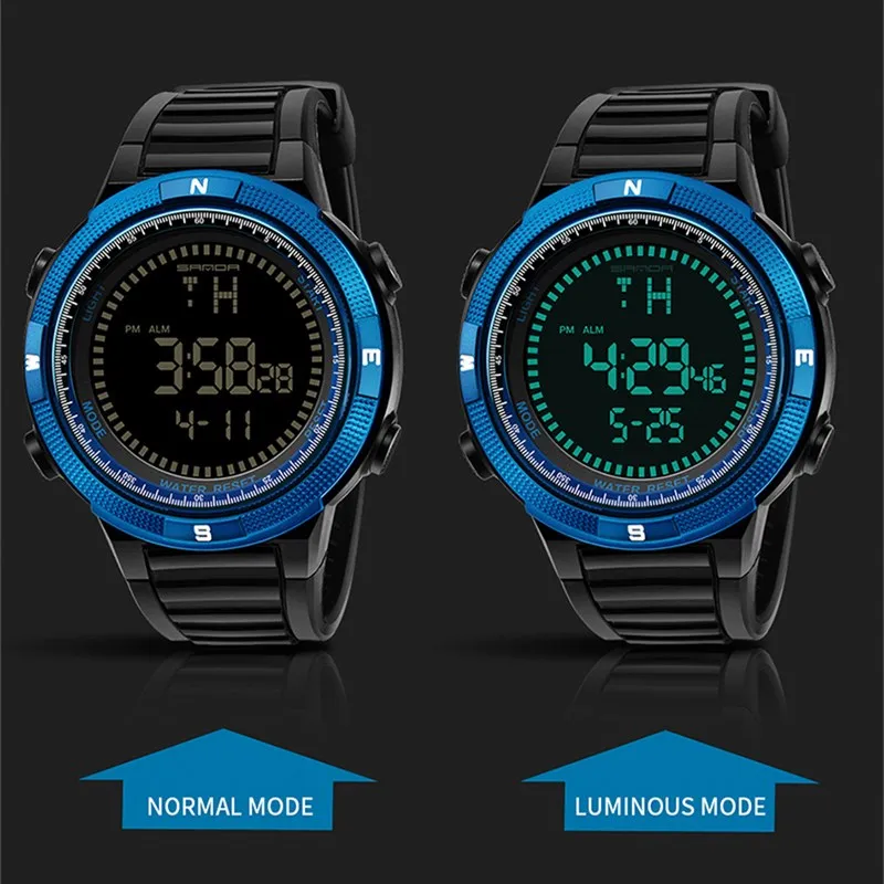SANDA роскошные Брендовые мужские спортивные часы светодиодные цифровые армейские