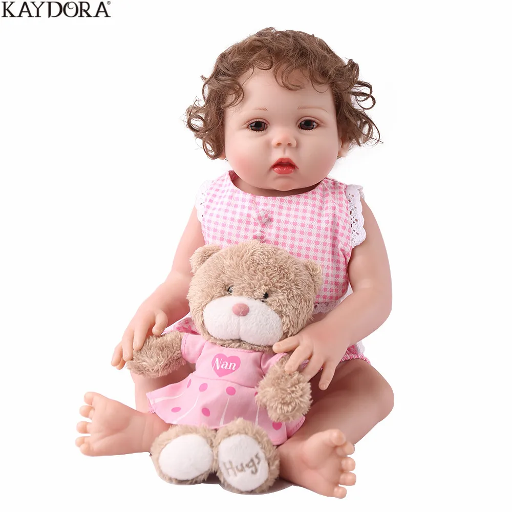 KAYDORA полный Силиконовый Reborn Baby 17 дюймов винил тело реалистичные девушка кукла Ванна игрушка милый Boneca с вьющимися волосами Bebe Reborn menina