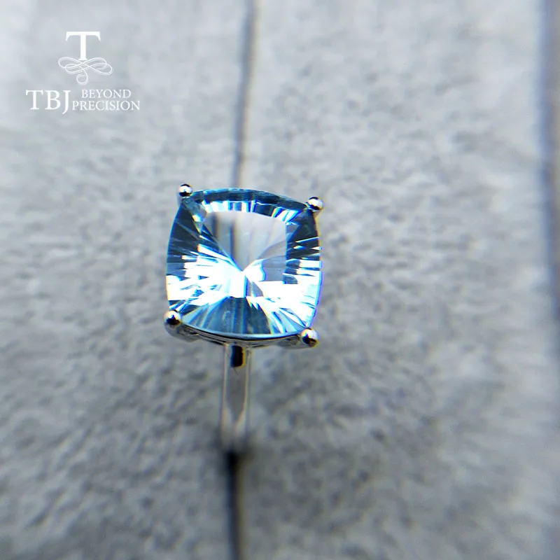 TBJ простой драгоценный камень кольцо с натуральным 5.3ct Подушка бразильское небо