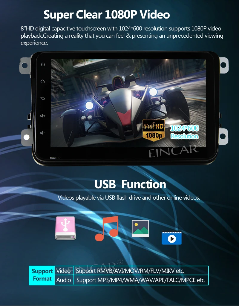 Eincar 8 &quotAndroid 7 1 автомобильный радиоприемник двойной Din стерео без dvd плеера в Dash