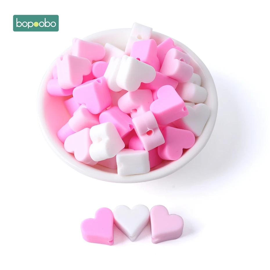 Pink Series Heart Bopoobo 40 шт. Силиконовые бусы для прорезывания зубов, Прорезыватель для зубов, аксессуары, пищевая жемчужина, силиконовая звезда, Прорезыватель для зубов, пустышка, изготовление прорезывателей - Цвет: Pink Series Heart