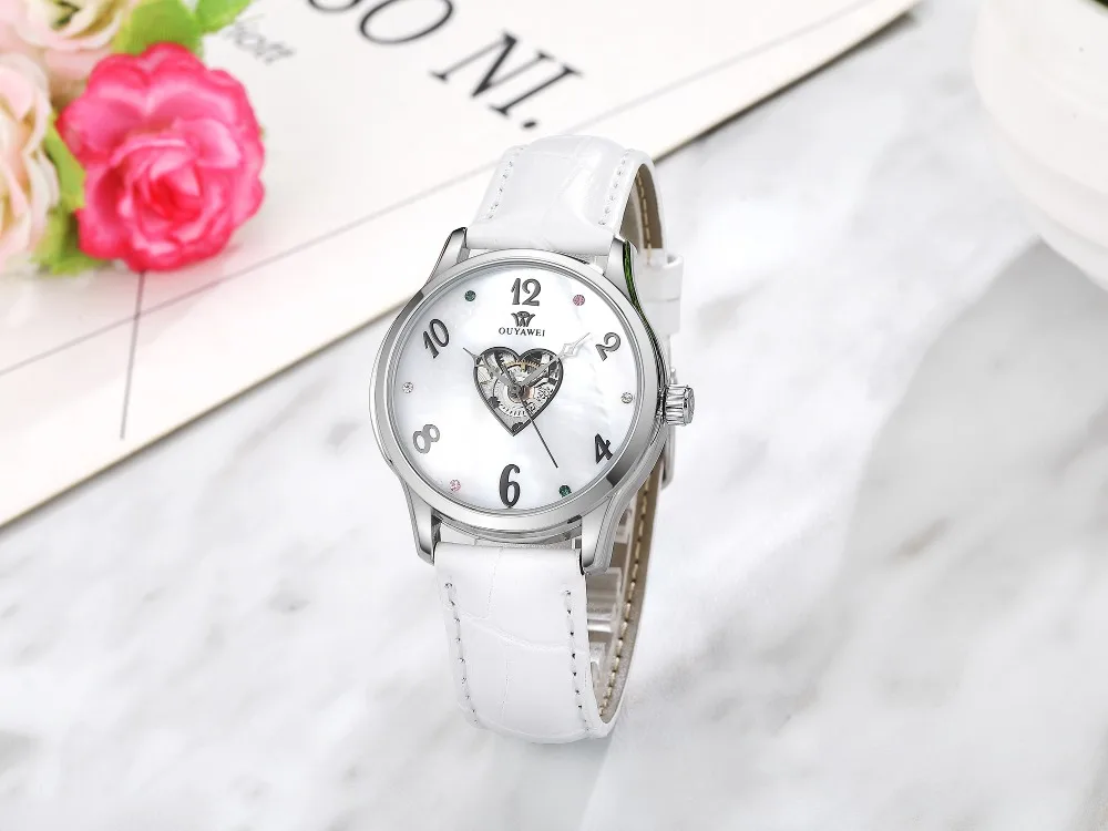 Новые автоматические механические Женские наручные часы montre femme с кожаным