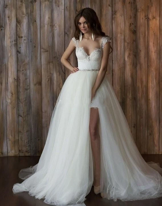 2017 Vestido Де Noiva Сшитое Белый/Слоновая Кость Тюль Атласная Аппликации