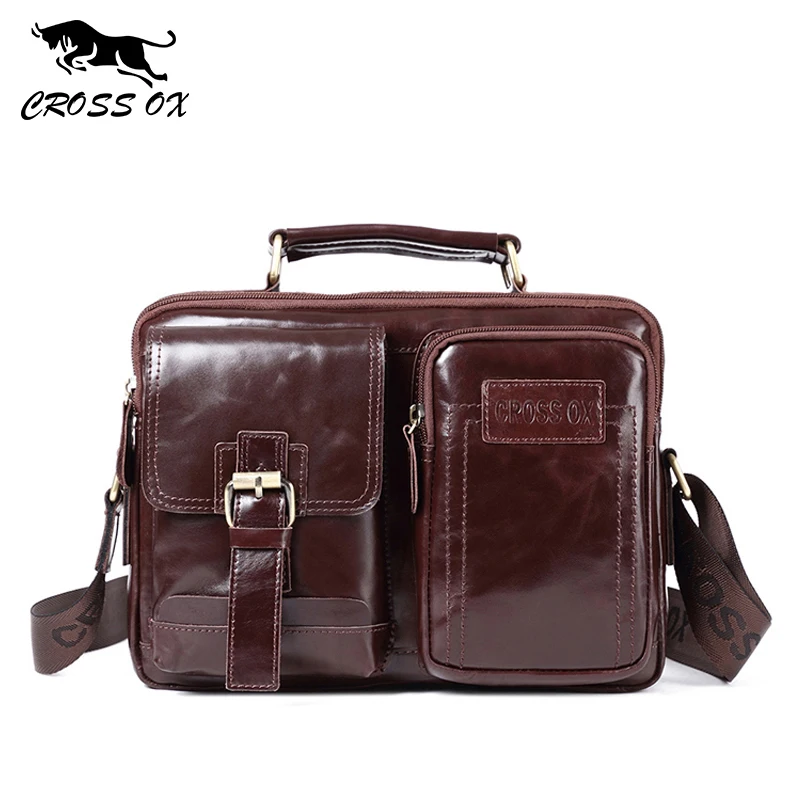CROSS OX New Arrival Men Handbag Genuine Leather Shoulder Bag Casual Style Oil Wax Cow Functional Satchels SL426M |
